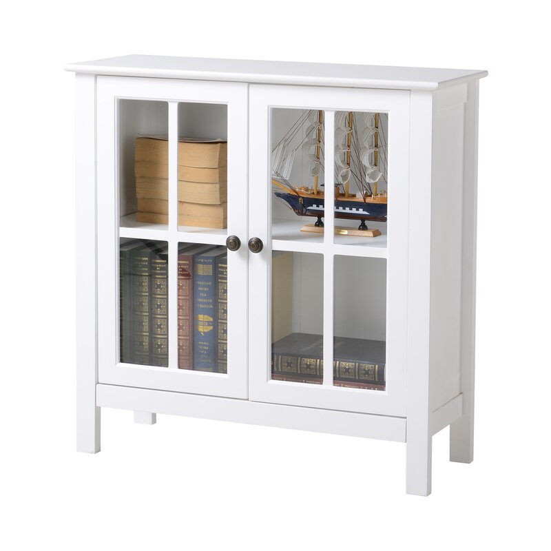 OS Home Office Furniture Glass 2 Door Accent Cabinet Reviews Wayfair   Glass 2 Door Accent Cabinet 